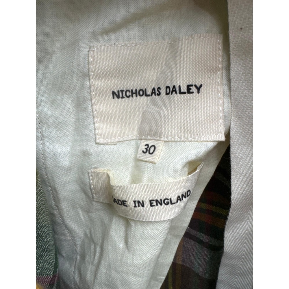 Nicholas Daley Linen Green Plaid Wide Leg Drawstring Cargo Pant Mens Size 30 - Picture 8 of 15